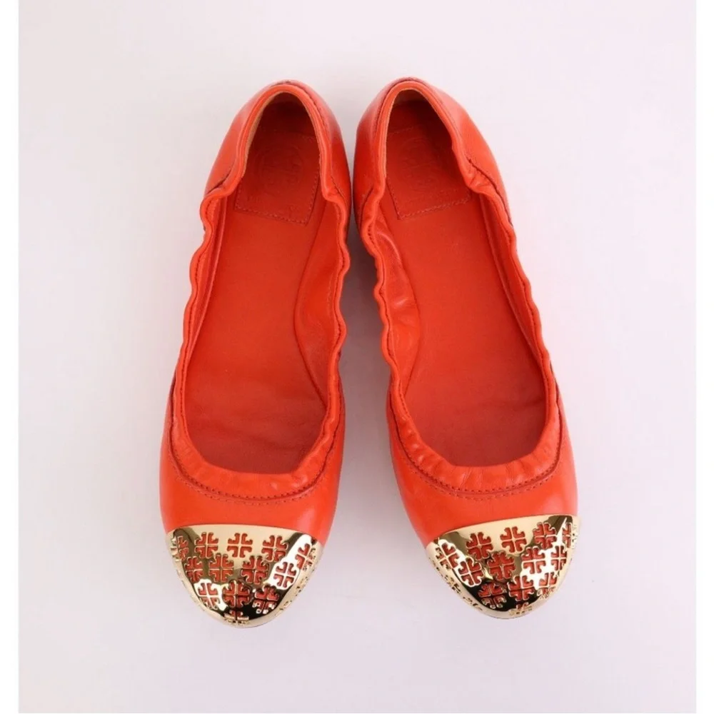 Tory Burch Orange Gold Flats - Picture 2 of 10